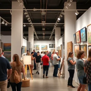 People enjoying the art showcase at the Aiken Center for the Arts