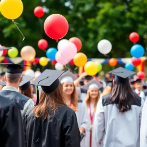 Graduating students celebrating outdoors