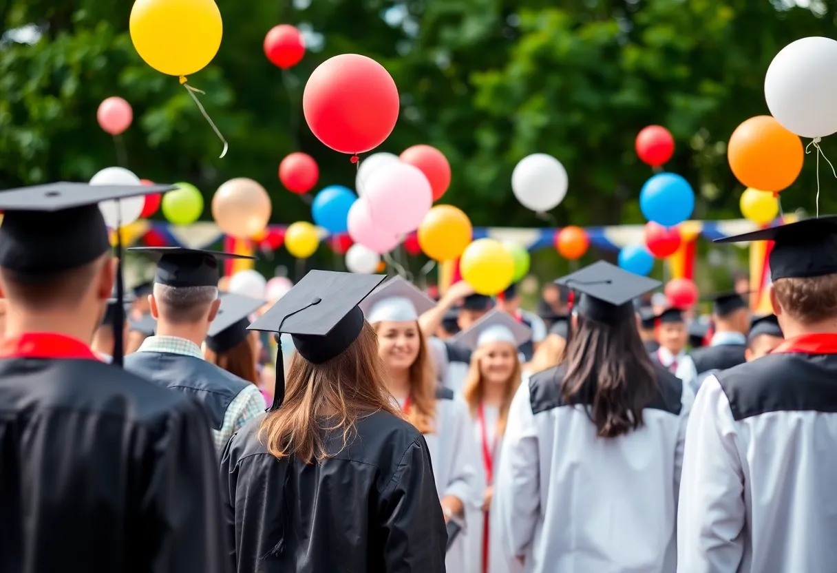 Graduating students celebrating outdoors