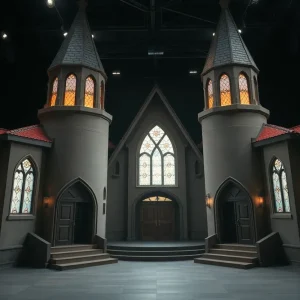 Film set for Asherah: A Love Odyssey showcasing traditional church architecture.
