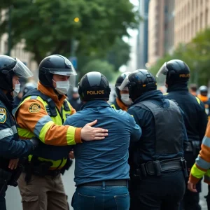 Police officers arresting a suspect in Augusta
