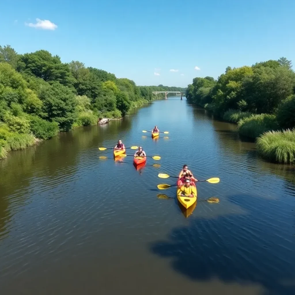 Kayakers on the Augusta Canal surrounded by nature