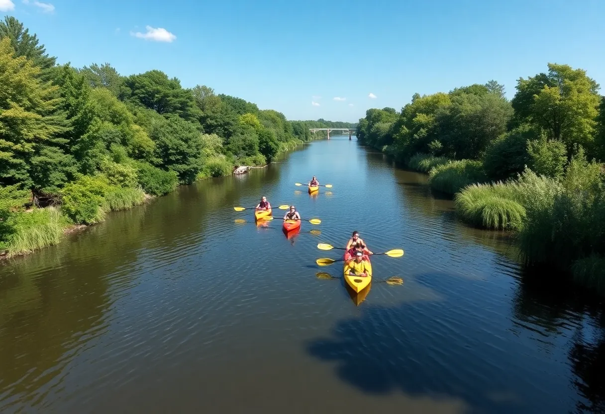 Kayakers on the Augusta Canal surrounded by nature