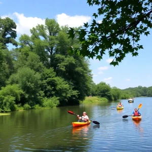 People kayaking on the Augusta Canal during Memorial Day weekend