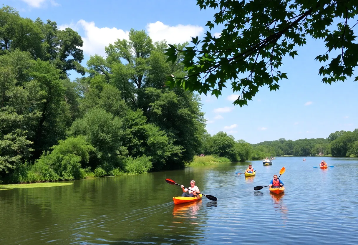 People kayaking on the Augusta Canal during Memorial Day weekend