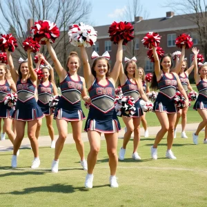 Augusta University cheerleading team practicing outdoors