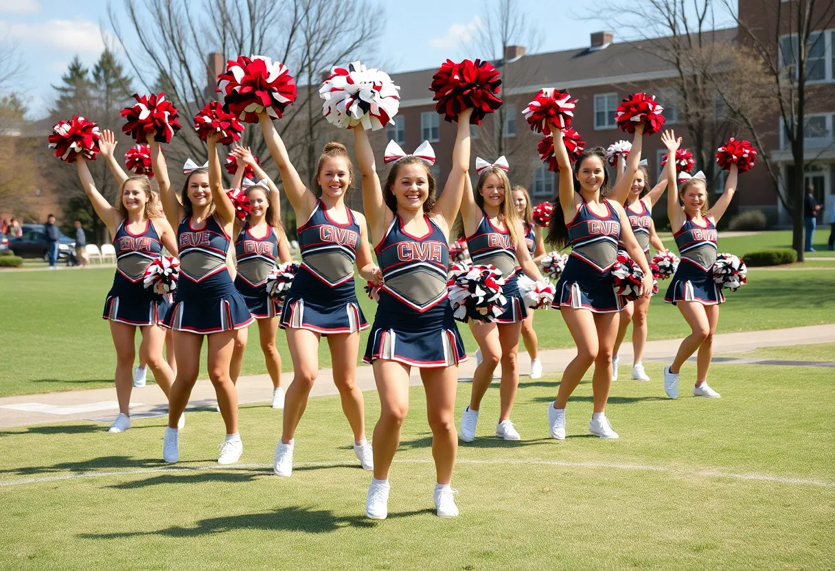 Augusta University cheerleading team practicing outdoors