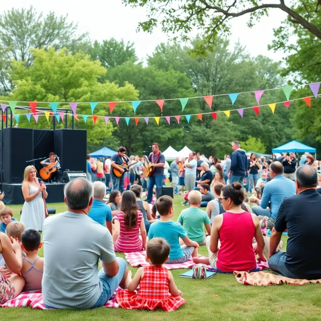 Outdoor concert in Augusta with local musicians and families enjoying the festivities.