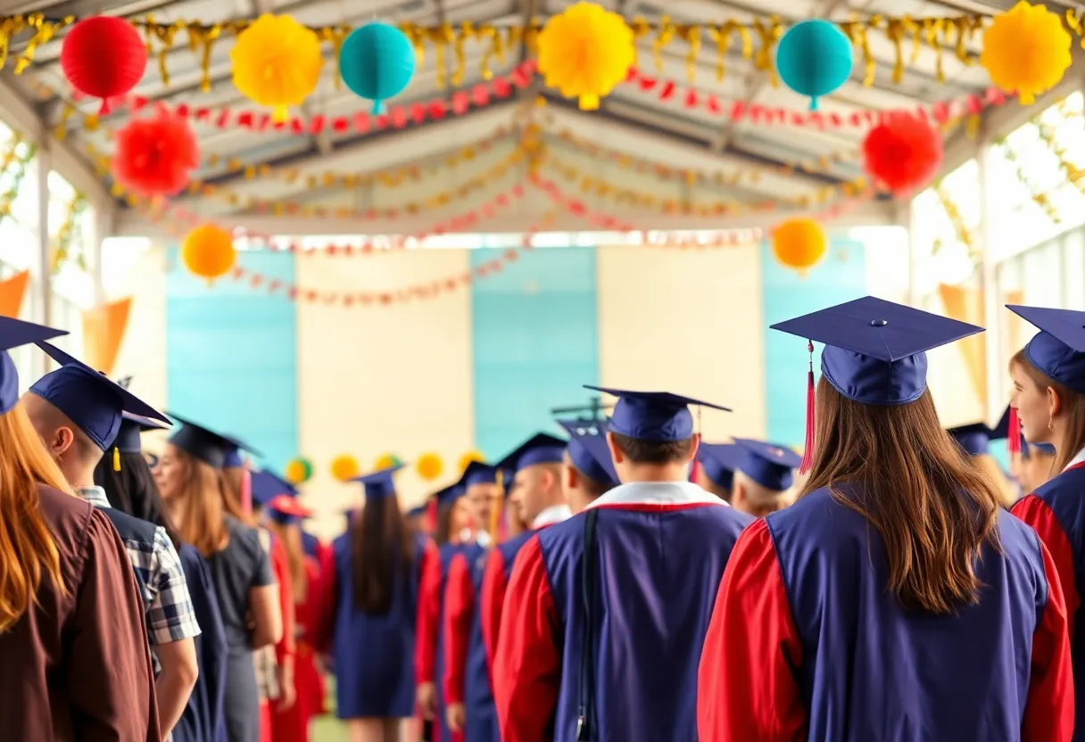 Graduating students celebrating at a ceremony in Augusta.
