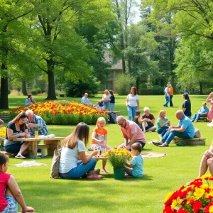 Families participating in outdoor activities during Augusta's Memorial Day weekend.