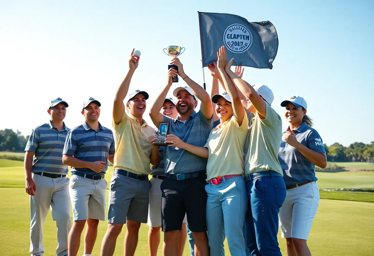 Celebration of Augusta men's golf team at the golf course