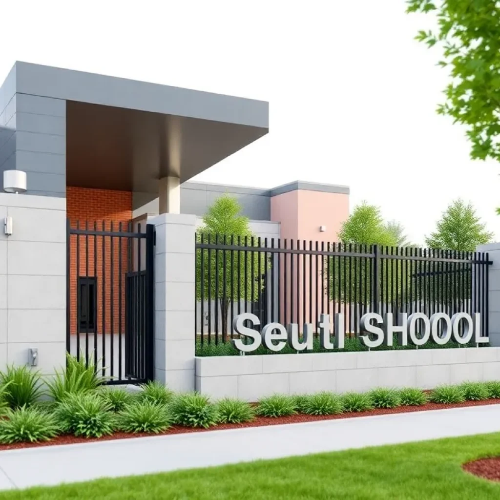 Architectural rendering of Augusta Preparatory Day School's new security gate and wall entrance