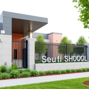 Architectural rendering of Augusta Preparatory Day School's new security gate and wall entrance