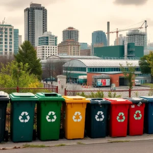 High-tech recycling plant and recycling bins in Augusta