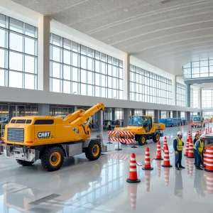 Construction work at Augusta Regional Airport for expansion.