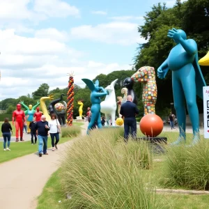 Colorful sculptures installed along the Augusta Sculpture Trail.