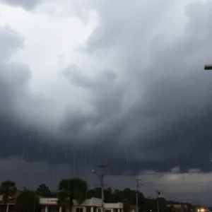 Thunderstorm approaching Augusta, GA with dark clouds