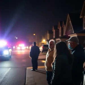 Police lights illuminated at night in Augusta, signaling a shooting investigation