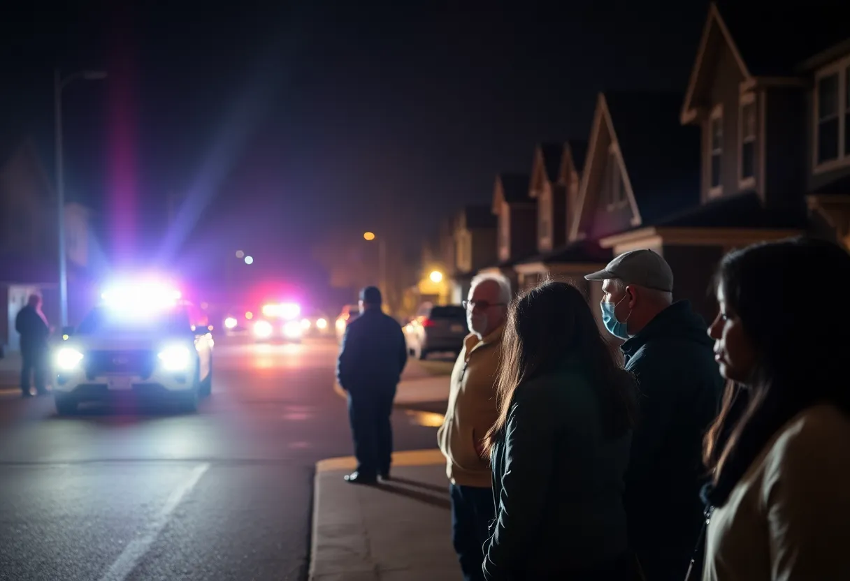 Police lights illuminated at night in Augusta, signaling a shooting investigation