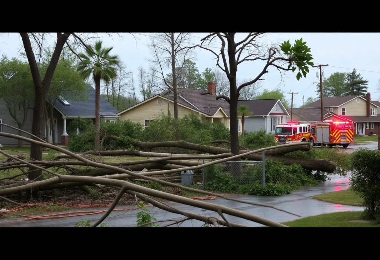 Scene of storm damage in Augusta with fallen trees.