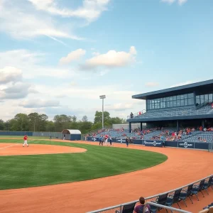 Renovated Augusta University softball field with new seating area