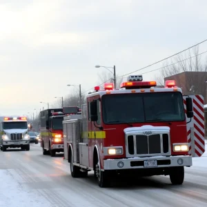 Winter weather scene in Augusta with emergency vehicles