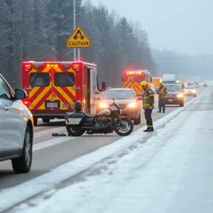Motorcycle accident with emergency responders during bad weather