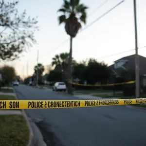 Police tape marking a crime scene in a residential area