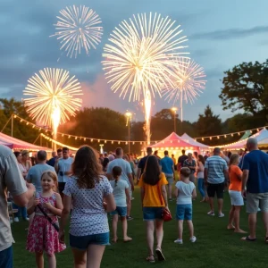 Community members enjoying BOOM! in the Park with fireworks