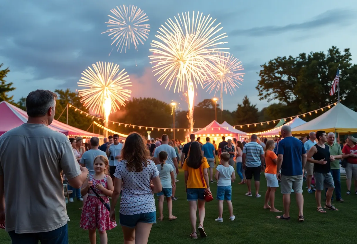 Community members enjoying BOOM! in the Park with fireworks