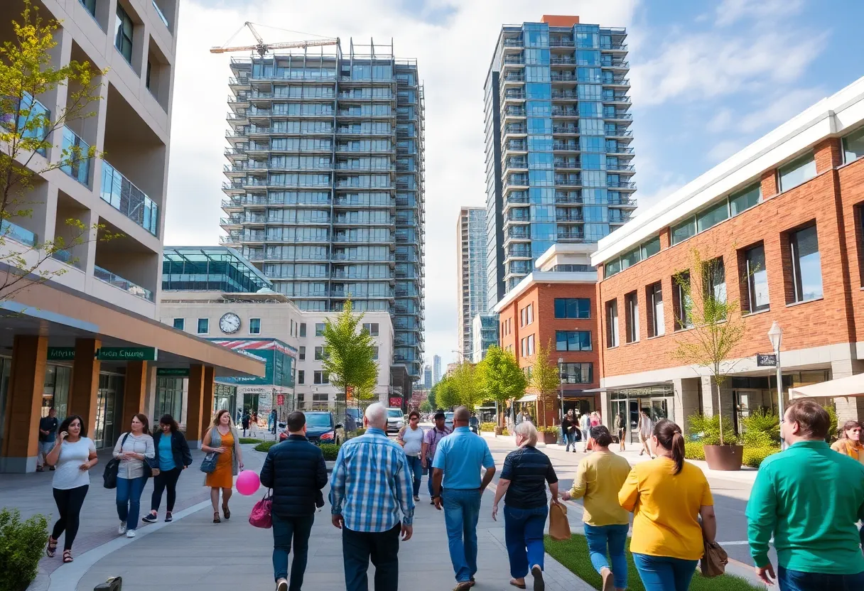 A view of Brookhaven showcasing new businesses and infrastructure representing economic growth.