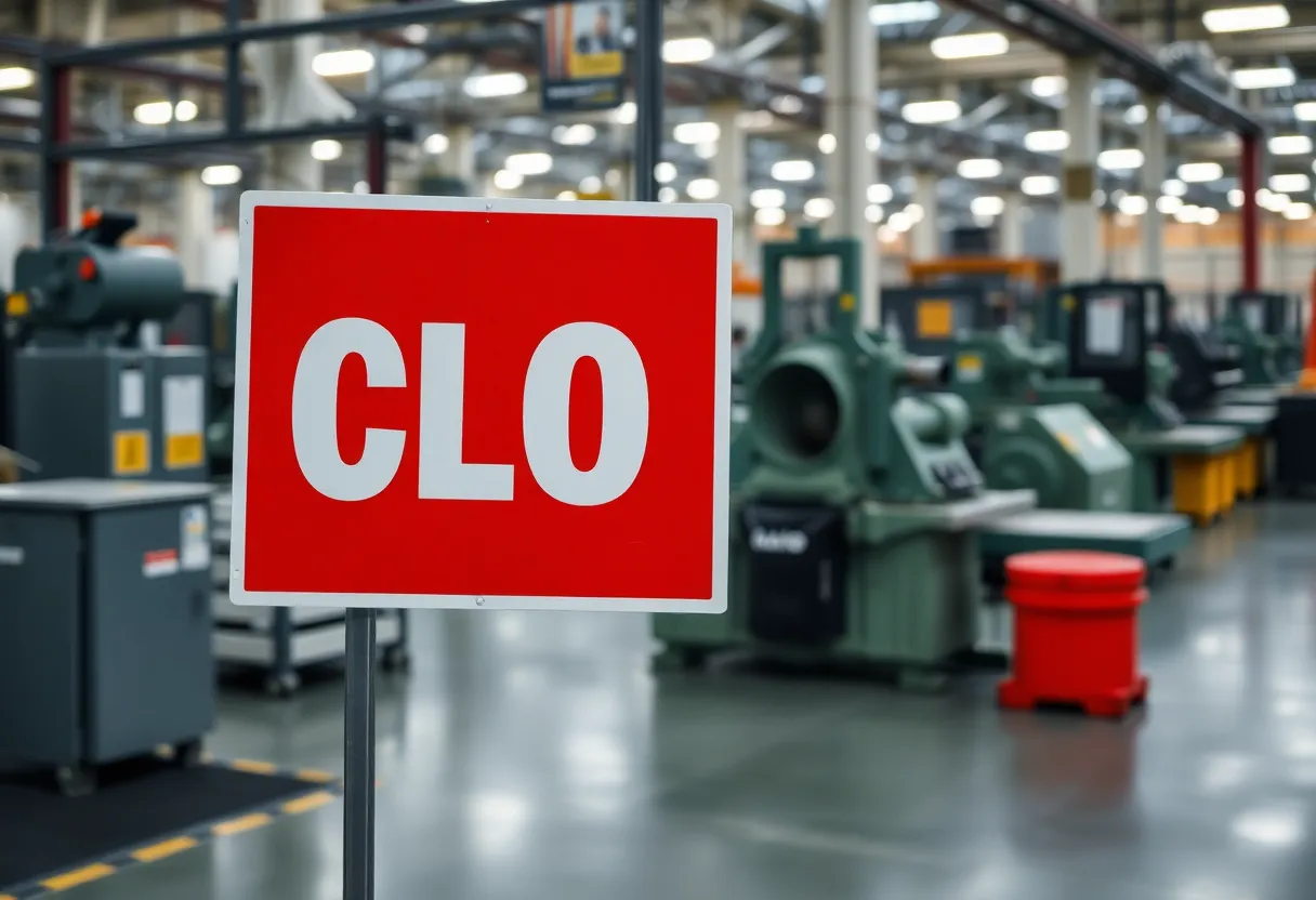 Closed factory sign at Cedar Springs mill