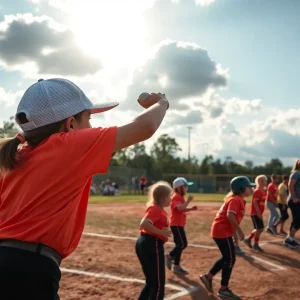 Teams competing in a community softball tournament