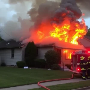 Firefighters battling an electrical fire in a residential area of Augusta