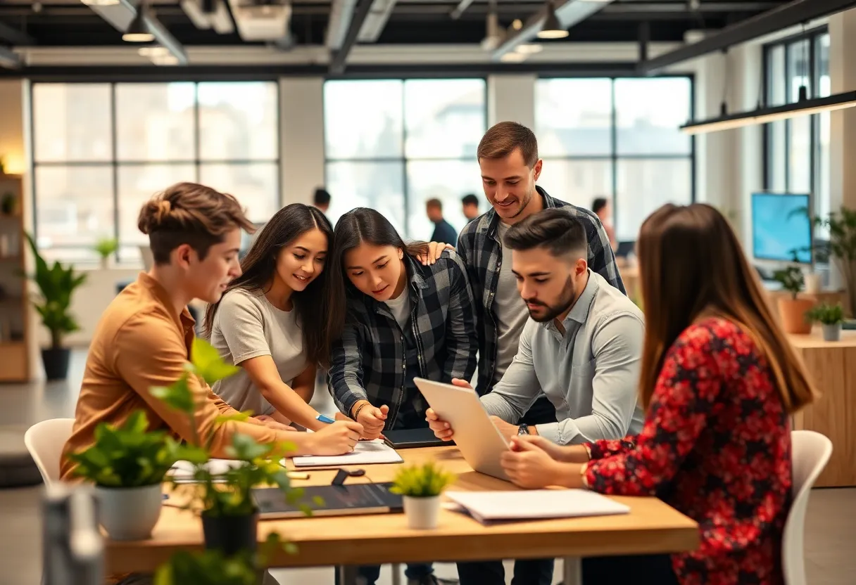 Young entrepreneurs collaborating in a modern workspace