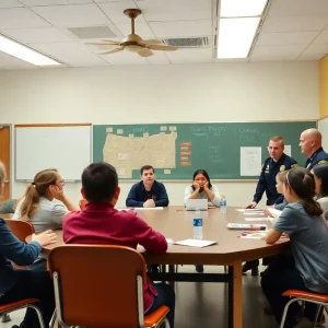 A group discussing safety measures at an elementary school.