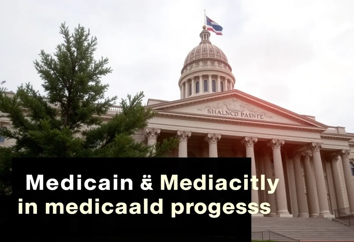 Government building with a healthcare background representing Medicaid investigation