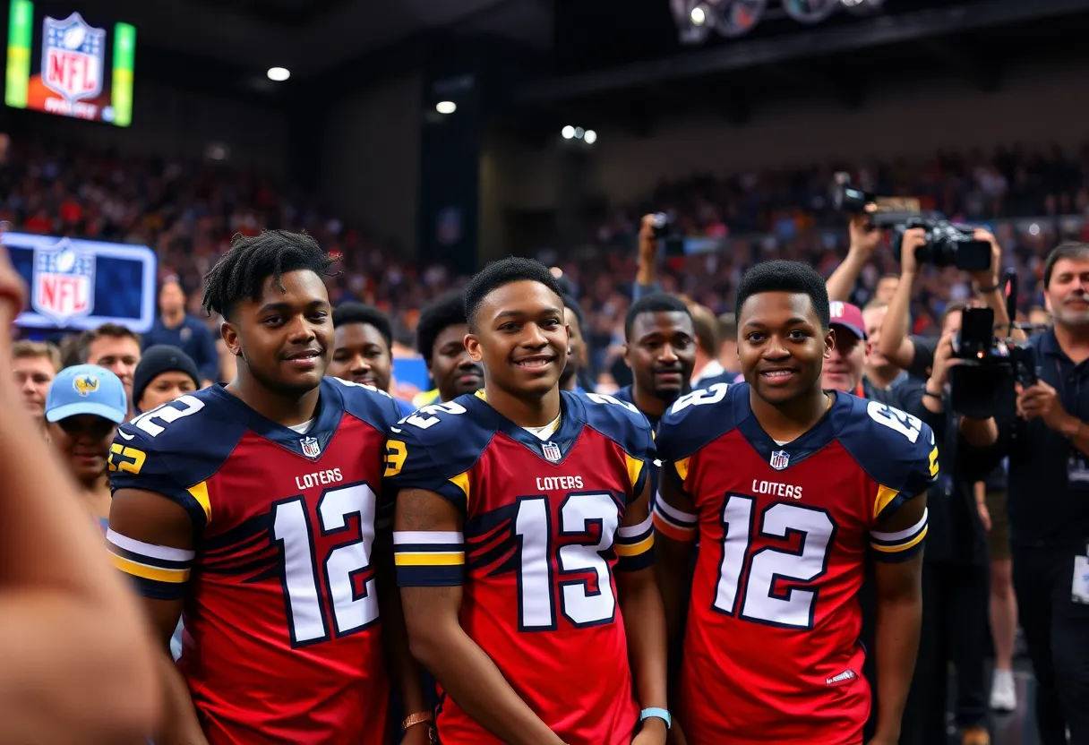 Group of young football players celebrating at the NFL Draft