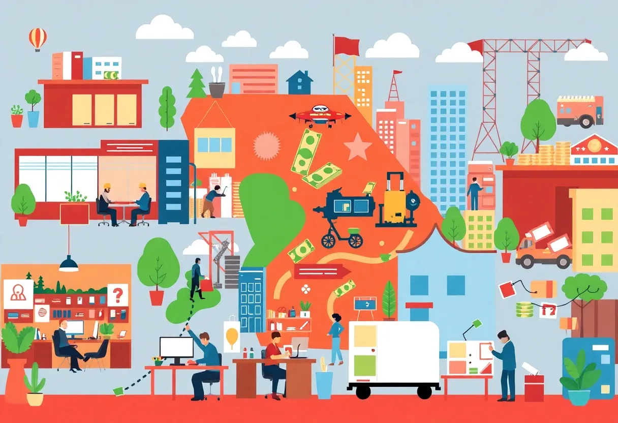 Overview of Georgia's job market with various industries depicted