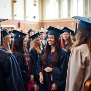 Graduates of Georgia Military College celebrating their commencement ceremony