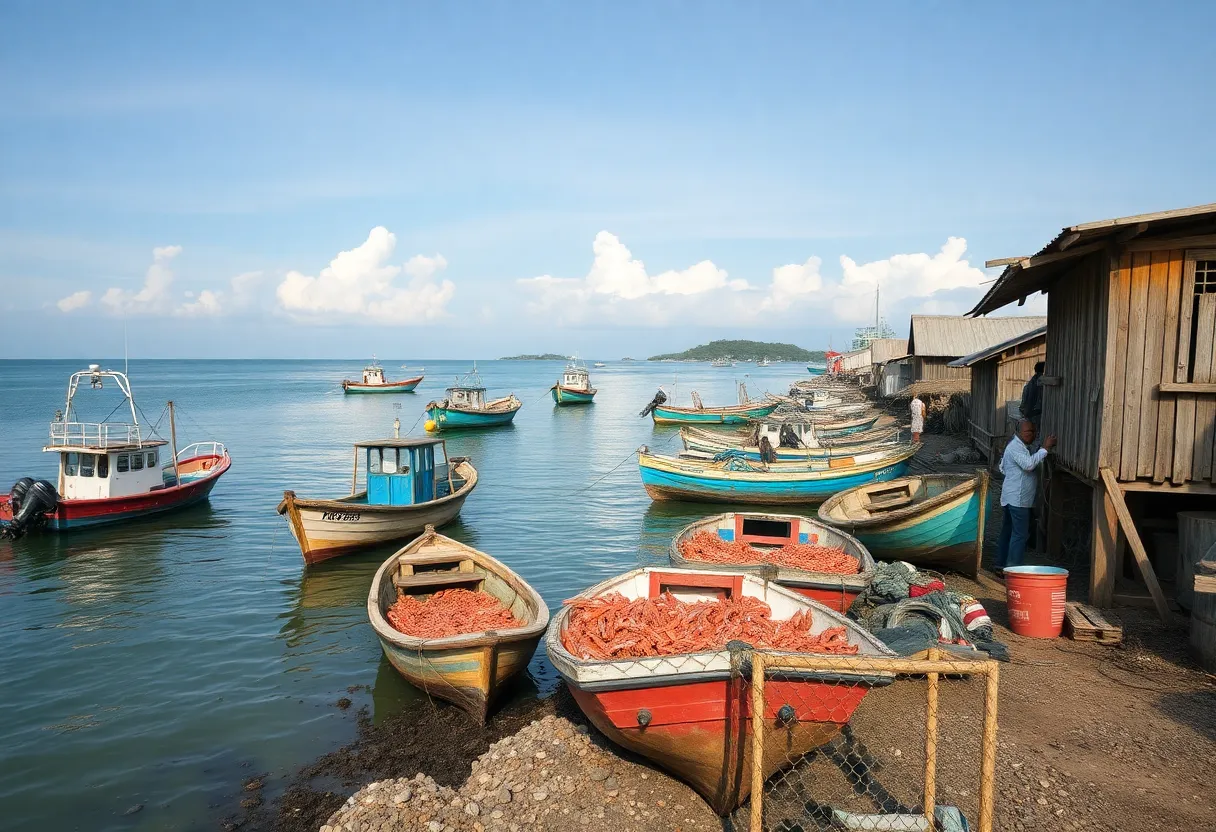 Shrimp boats in a coastal village in Georgia highlighting the shrimping industry's challenges