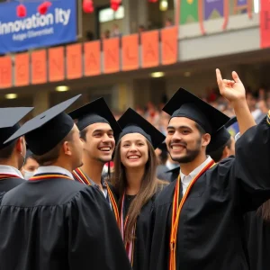 Graduates celebrating at Georgia Tech Commencement Ceremony