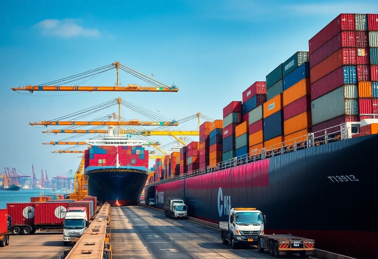 Trade activity at Georgia port with cargo ships and containers