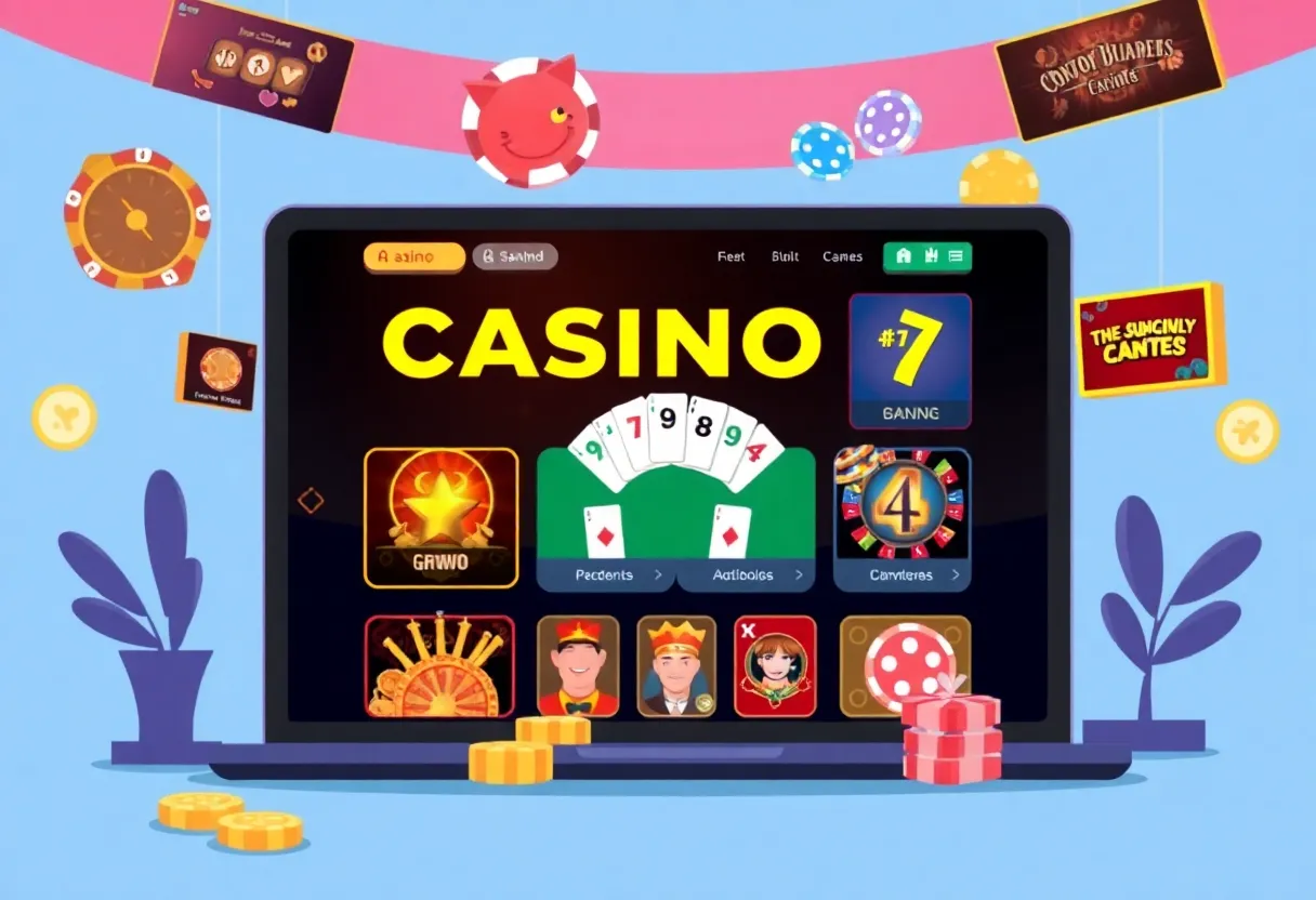 Digital illustration of Ignition Casino's online gaming platform featuring poker and slot games