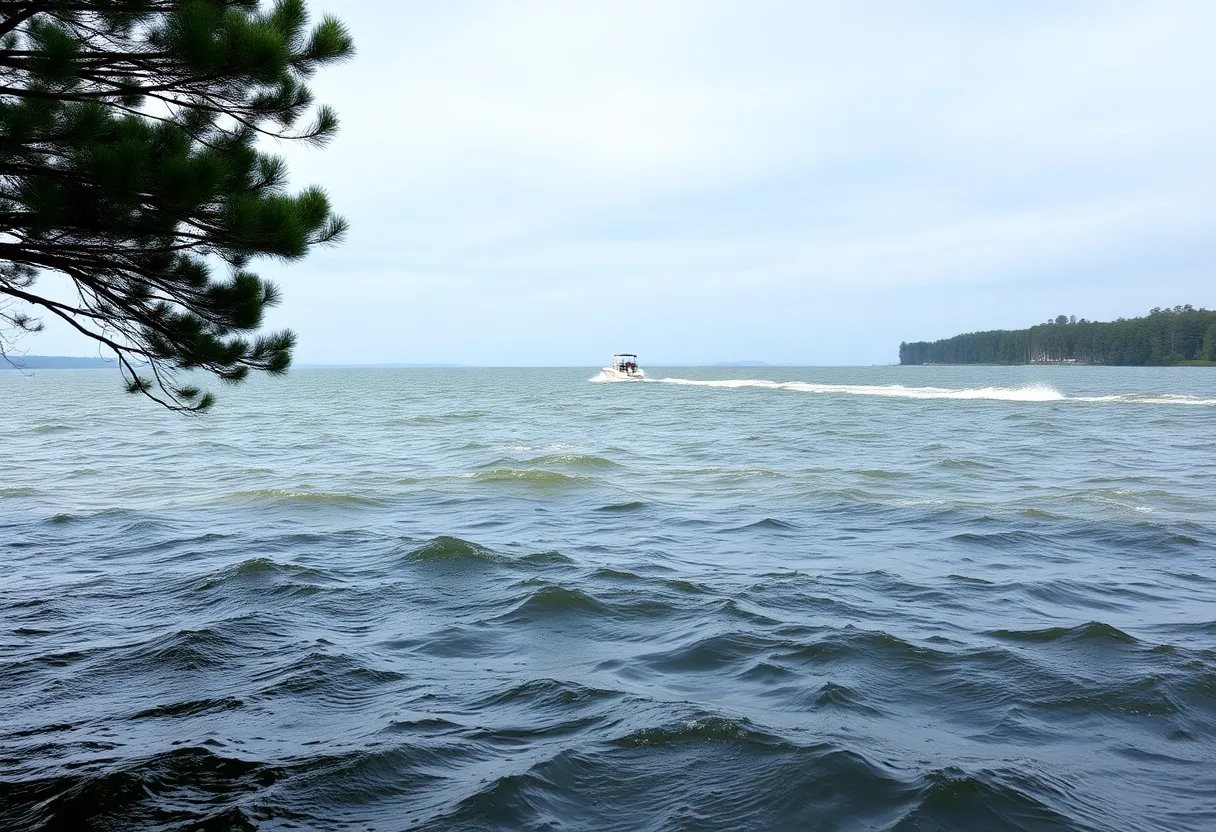 Choppy lake waters in South Carolina due to wind