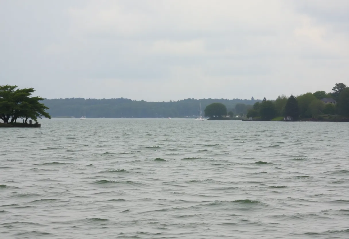 Choppy lake waters under a wind advisory