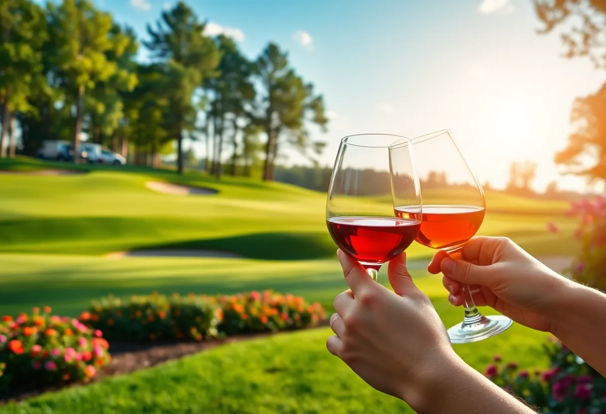 Golfers celebrating a victory at Augusta National Golf Club.
