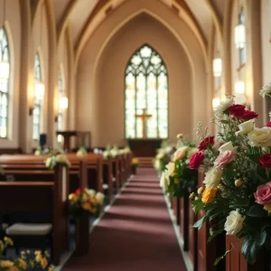 Interior of Woodlawn United Methodist Church during memorial service.