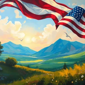 Inspiring landscape painting illustrating military service and creativity