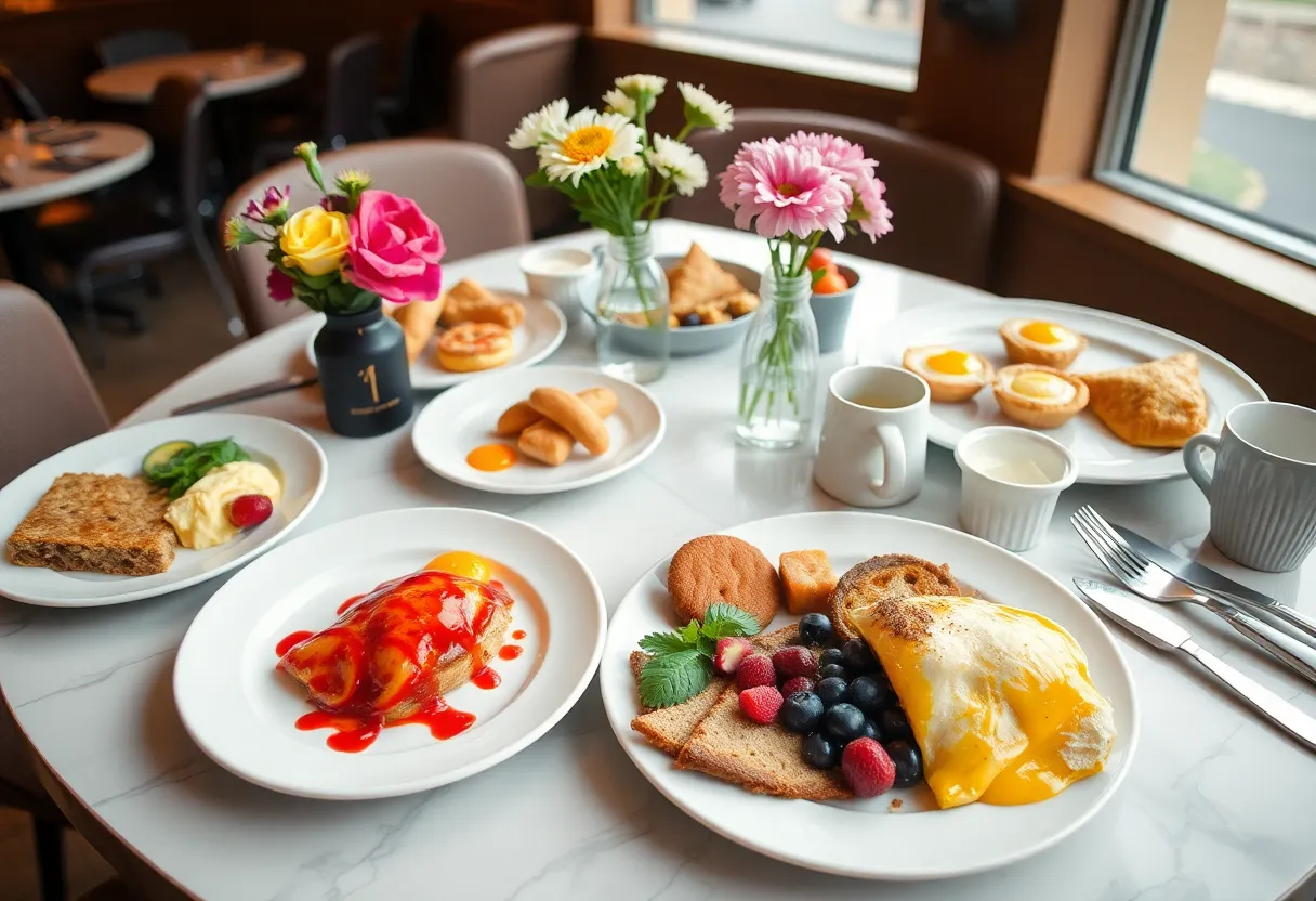 A beautifully arranged brunch table for Mother's Day celebration